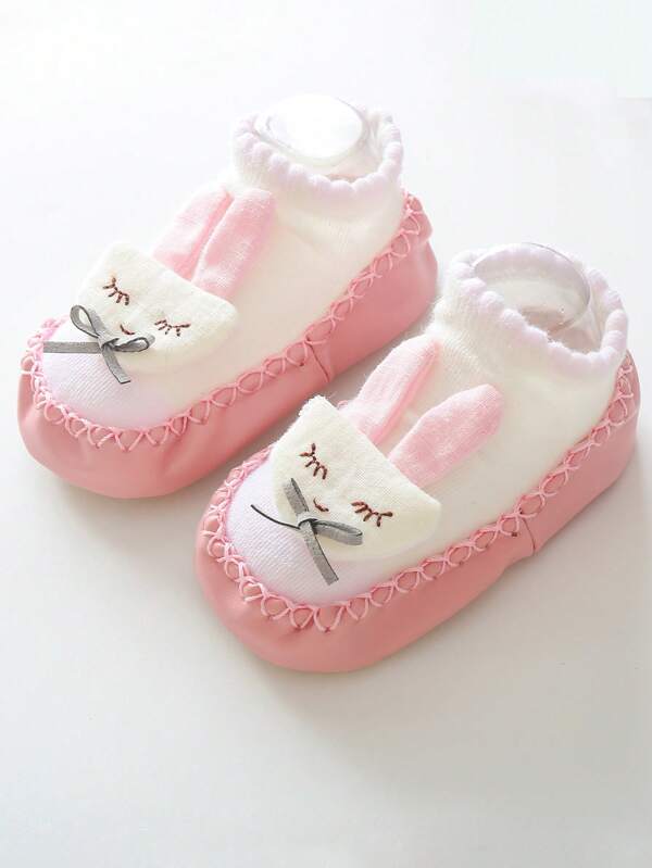 1pair Baby Girls' Cute Cartoon Pattern Anti-Slip Socks In Pink For Spring, Summer, And Autumn, Suitable For 3-24 Months