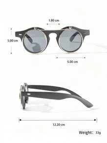 1 Paar Herren schwarze Plastik-Flip-Rund Design Vintage Klassisch Kombinierbar Mode Brillen geeignet für täglichen Gebrauch Strandzubehör Sonnenbrillen für Sommerurlaub, Outdoor, Reisen