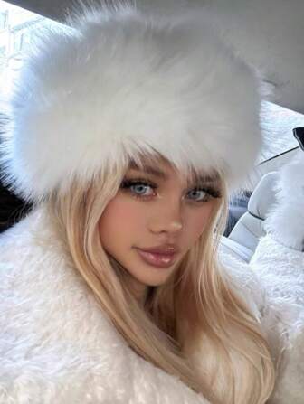 1 pieza Gorro protector de orejas con diseño de copo de nieve esponjoso blanco, adecuado para mujeres en invierno y otoño