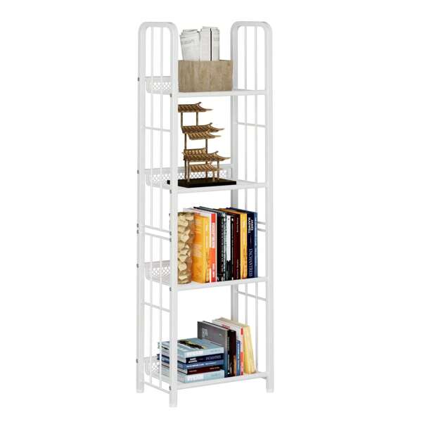 Bookshelf Storage Shelf Bookcase Freestanding Storage Stand For Living Room, Bedroom, Kitchen, Rust Resistance Easy Assembly Free Combination Multi-Functional Organizer (4 Tiers)