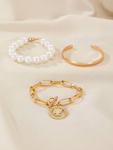 3入組簡約時尚的愛心無限cz鑲嵌手鍊,適合女性日常佩戴 - 金黃色 - 查看 4