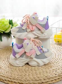1pair Girls' Mesh Spring New Casual Chunky Shoes Soft Bottom Anti-Slip Outdoor Fashion Sports Shoes