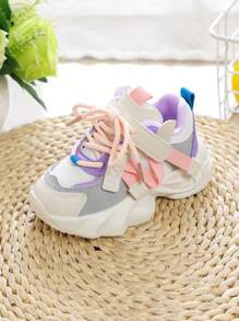1pair Girls' Mesh Spring New Casual Chunky Shoes Soft Bottom Anti-Slip Outdoor Fashion Sports Shoes