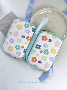 1pc Floral Pattern Design Eva Storage Bag For Data Cables, Chargers, Wireless Headphones - Multicolor - View 4