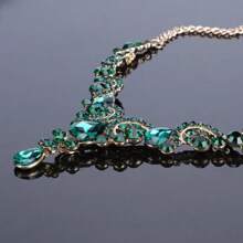 精美女士水晶水鑽首飾套裝,包括耳環、項鍊、手鍊和戒指,非常適合婚禮、派對或舞會 - 綠色 - 查看 3