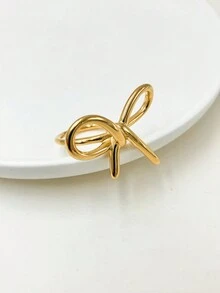 1 件時尚可愛誇張蝴蝶結鍍金不銹鋼戒指適合女士日常佩戴和節日禮物 - 金色 - 查看 2