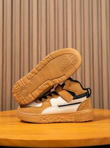 1對兒童高筒運動鞋，升級版滑板鞋，休閒跑鞋，男女學生款通過時尚透氣性的鞋款 - 棕色 - 查看 7