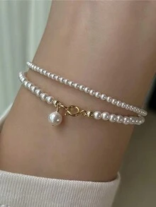 1件精美典雅的s925純銀珍珠裝飾手鍊,適合女性日常佩戴 - 白色 - 查看 5