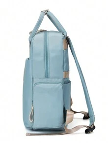 1入純色媽咪袋,背包式,大容量尿布袋,時尚便攜旅行媽媽和嬰兒袋,可懸掛於嬰兒車上,媽媽袋 - 藍色 - 查看 2