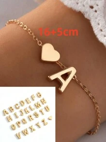 1入時尚金色a-z字母心形手鏈,為女性女孩禮物而設 - 金色 - 查看 32
