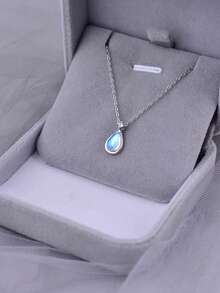 1條s925純銀圓形天然月光石掛墜項鍊 - 銀色 - 查看 3