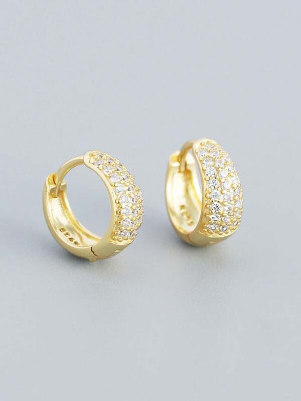 1pair 925 Sterling Silver Earrings With Full Inlaid Zircons