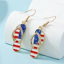 1pair Creative And Fashionable Dripping Oil Us Flag Flip Flop Shaped Geometric Unusual Design Novelty Earrings - Personalized Creative Slippers and Flag Earrings - View 1