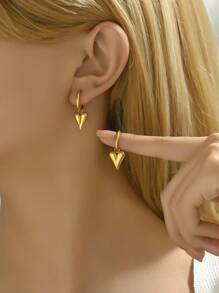 Pendientes de aro de acero inoxidable con colgante con forma de corazón brillante, al estilo europeo y estadounidense, para uso diario, elegantes y sencillos, accesorios de oreja, regalo para San Valentín, mamá, madre, Día de la Madre