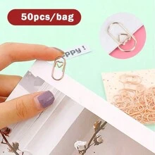 50Pcs/Bag Cute Heart Gold Rose Color Clip Bookmark Metal Office Accessories Paper Clips Patchwork Clip Stationery ,Electroplating Process Back To School,Back To School,School Supplies - Multicolor - View 6
