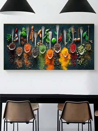 1pc Cooking Herbs And Spices Wall Poster - Frameless Canvas Painting - Wall Decoration Art - Great For Kitchen Decor And Cooking Inspiration, Fruits And Vegetables,Wall Art Gifts Birthday Graduation