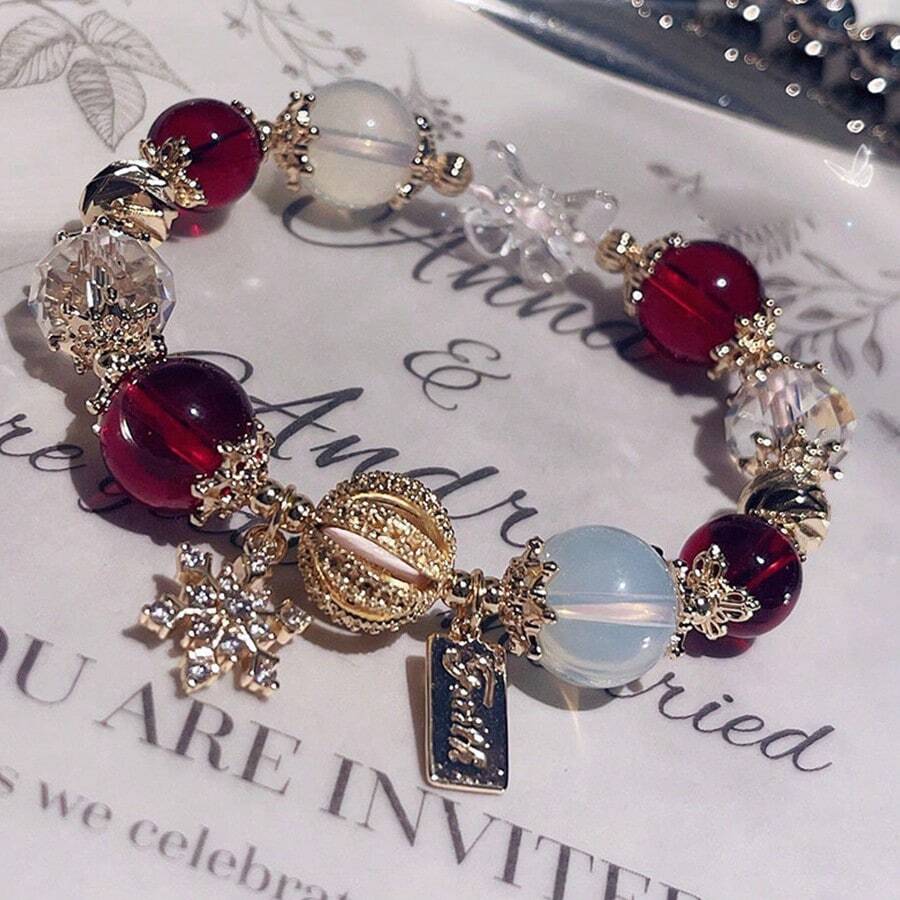 女士雪花手鍊,ins風格,輕巧時尚高端,專業設計,甜美百搭,字母吊墜手鍊 - 金色 - 查看 1