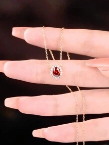 1條法式復古精美s925純銀仿光柱紅寶石吊墜項鍊,18k金鍍紅寶石鎖骨鏈,適宜於女孩母親節禮物 - 彩色 - 查看 2