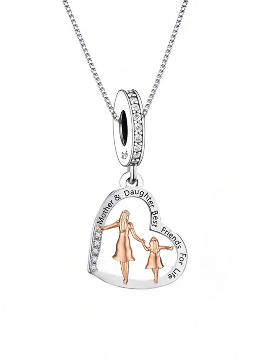 1入組精美925銀和女兒吊墜項鍊,完美禮品適用於母親節/生日