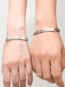 2pcs European And American Style Titanium Steel Couple Bracelets, Suitable For Men And Women To Wear On Parties - Silver - View 12