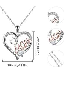 心形鑽石鑲嵌媽媽心形吊墜項鍊,肥皂玫瑰禮盒心形吊墜項鍊,母親生日項鍊,聖誕周年母親節情人節禮物 - 白色 - 查看 4
