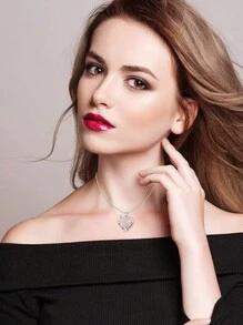 心形鑽石鑲嵌媽媽心形吊墜項鍊,肥皂玫瑰禮盒心形吊墜項鍊,母親生日項鍊,聖誕周年母親節情人節禮物 - 白色 - 查看 3