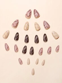 24件短杏仁形melady秋冬美甲美白美甲,含1件指甲銼和1件果凍凝膠 - 彩色 - 查看 4