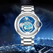 FENSIR 1 件飞行陀飞轮自动机械表，带星空和夜光表盘，金属银色钢表带，适合男士，时尚简约，极具吸引力，适合日常装饰 - 銀色 - 查看 3