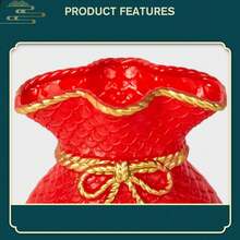 袋子花盆花瓶農曆新年春節招財插花花瓶塑膠節日裝飾 - 紅色 - 查看 4