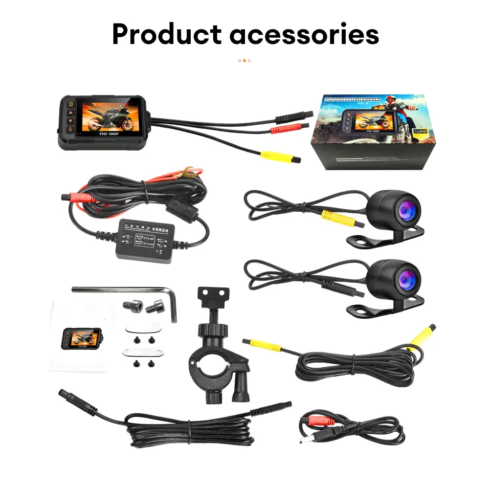 Acodo Cámara Dvr Para Motocicleta, Impermeable, 1080p, Dashcam Para Motocicleta, Cámara Frontal Y Trasera De 3,0 Pulgadas, Grabadora De Vídeo Para Motocicleta, Accesorios De Motocicleta, 1 Ud. - Negro - Ver 8