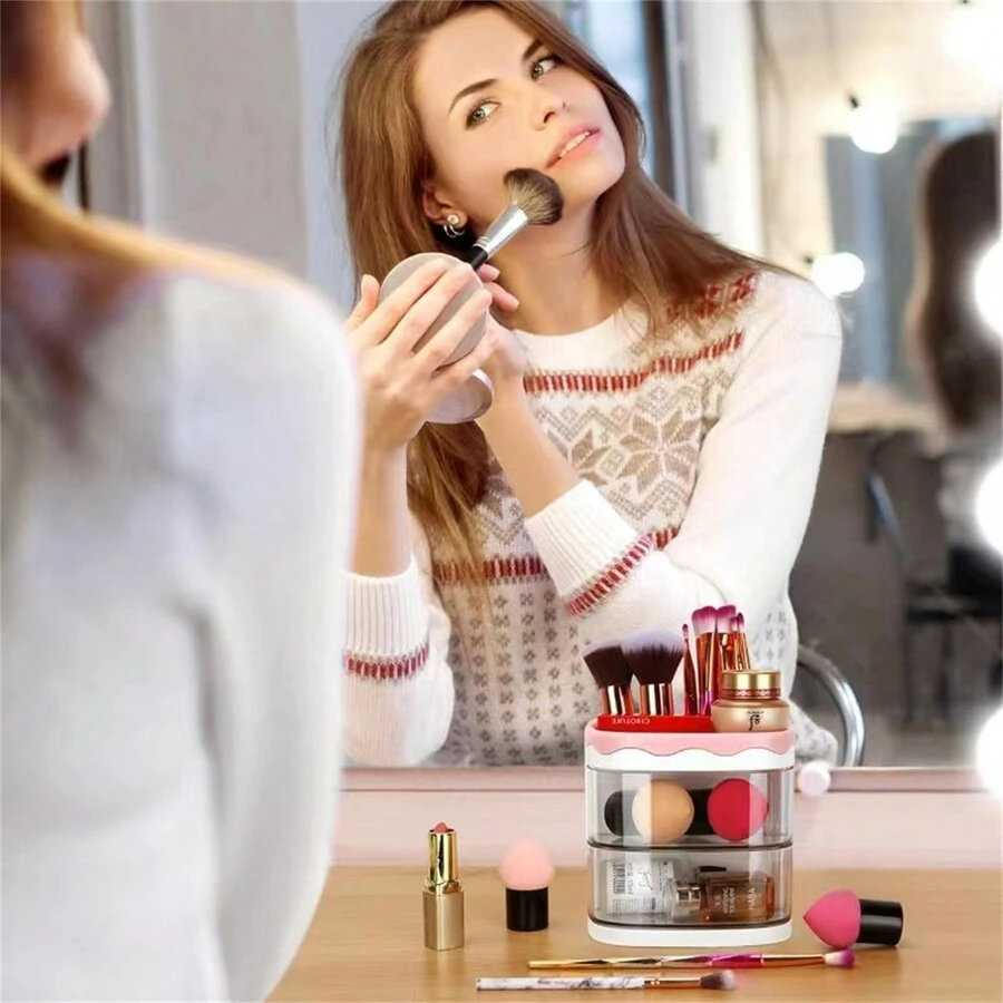1 件大容量旋轉美容收納盒和辦公桌收納盒,ins 風格多功能筆袋化妝品收納盒。 - 彩色 - 查看 1