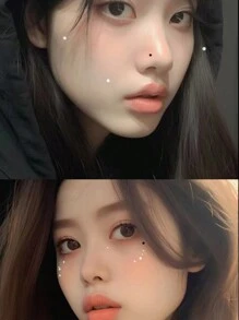 (2pcs/Set) Beauty Mark Temporary Tattoo Sticker Set With Tear Mole Design, Black, For Girls And Women - Black - View 5