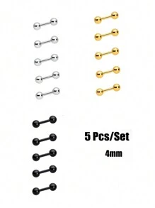 5 Stücke/set Unisex-edelstahl-hanteln, Doppelte Kugel- Und Doppelkopf-ohrringe Und Runde Perlenohrringe, Piercing-schmuck