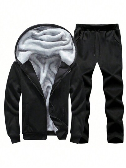 Thickened Fleece Winter Sports Suit Sweatshirt & Pants Set For Boyfriend Style Men Gym Clothes Boyfriend Style Men, Athletic Suit, Tracksuit