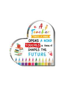 1 件教師蘋果形壓克力辦公桌裝飾,帶有鉛筆和書籍細節,教師節和畢業季的理想禮物 - 彩色 - 查看 3