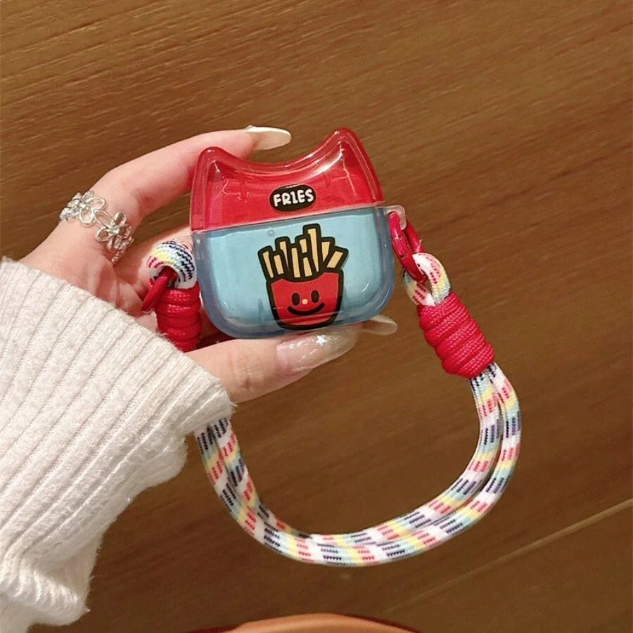 1入組新款卡通貓耳設計airpods保護殼,附帶護帶 - 彩色 - 查看 1