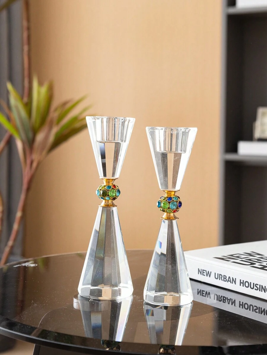 1 件簡約透明水晶底燭台餐桌客廳裝飾裝飾品 - 無色 - 查看 1