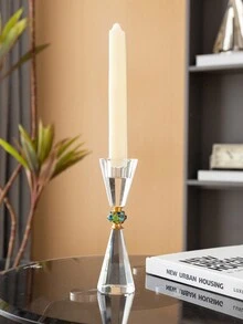 1 件簡約透明水晶底燭台餐桌客廳裝飾裝飾品 - 無色 - 查看 2