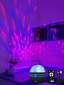 1pc Dreamlike Projection Led Night Lamp, Water Wave & Laser Light, Starry Atmosphere, Smart Mini Rotation - Multicolor - View 2