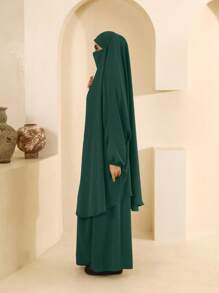 1 套女士长款围巾和头巾套装女士头巾适合阿巴亚面纱服装 - 墨綠色 - 查看 2