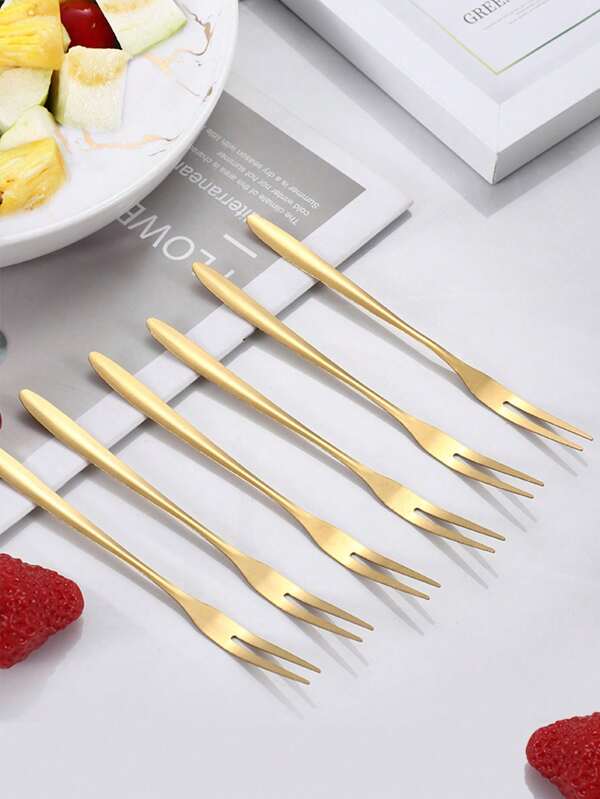 6pcs Stainless Steel Gold/Silver Forks, Cake Forks, Fruit Forks