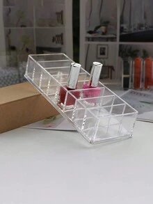 1入組透明亞克力化妝品收納盒,帶有隔板,適用於化妝品整理 - 無色 - 查看 6