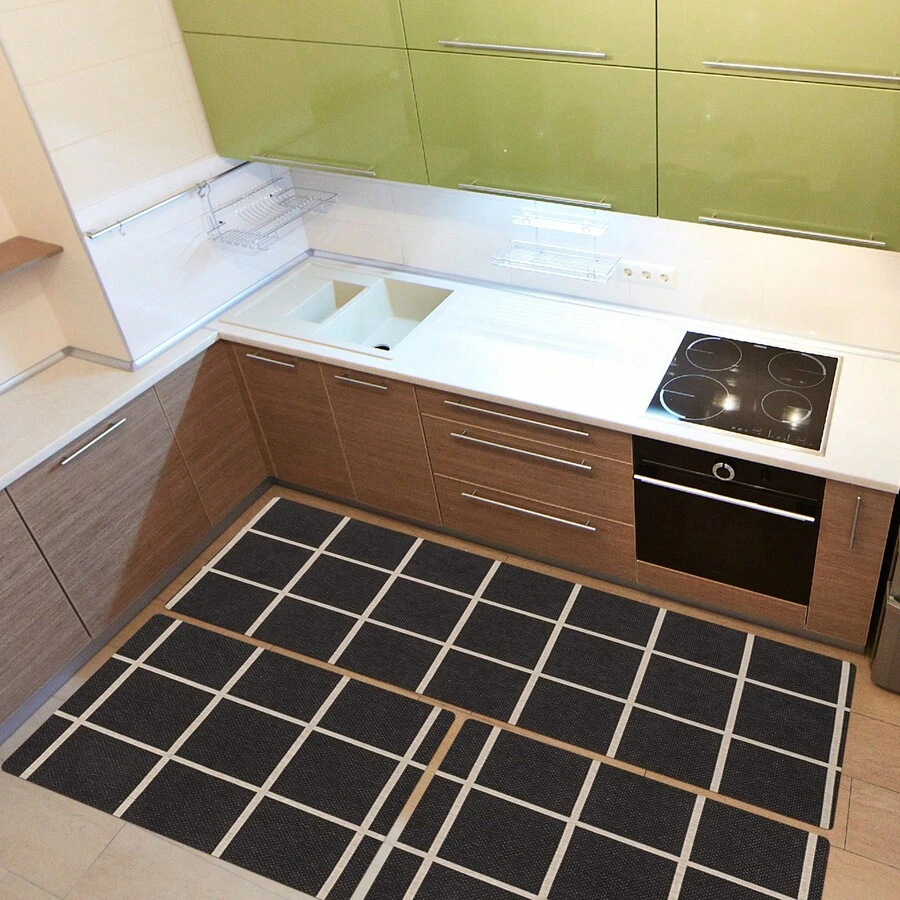 Kitchen Rugs - Brown Grid - View 1