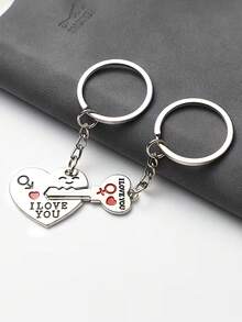 1對情侶鑰匙扣,刻有「我愛你」字樣,掛鎖造型吊墜,箭穿心設計情人節禮物 - 銀色 - 查看 5