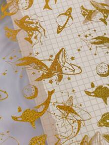 1張創意金色夢幻鯨魚,星空,宇宙主題貼紙,適用於日記,剪貼簿,手帳,拼貼,藝術材料 - 彩色 - 查看 1