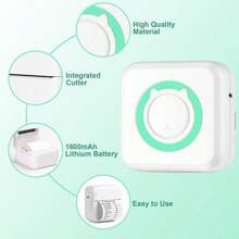 10入組便攜式熱敏印表機,附10卷印表紙,可與ios/android智慧型手機兼容,用於標籤、收據、貼紙、照片、清單和記事的移動無線列印,無墨智能印刷 - 綠色 - 查看 5