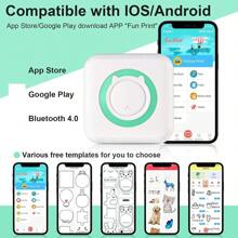10入組便攜式熱敏印表機,附10卷印表紙,可與ios/android智慧型手機兼容,用於標籤、收據、貼紙、照片、清單和記事的移動無線列印,無墨智能印刷 - 綠色 - 查看 2