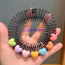 1入女孩隨機顏色心形髮飾梳，適用於日常使用 - 彩色 - 查看 2