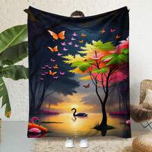 1pc Flamingo Patterned Flannel Fleece Blanket, Soft And Warm Abstract Patterned Sofa/Bed/Air Conditioning Blanket Suitable For All Seasons - Multicolor - View 1