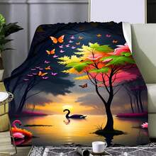 1pc Flamingo Patterned Flannel Fleece Blanket, Soft And Warm Abstract Patterned Sofa/Bed/Air Conditioning Blanket Suitable For All Seasons - Multicolor - View 3